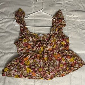 Floral Ruffle Sleeve Top